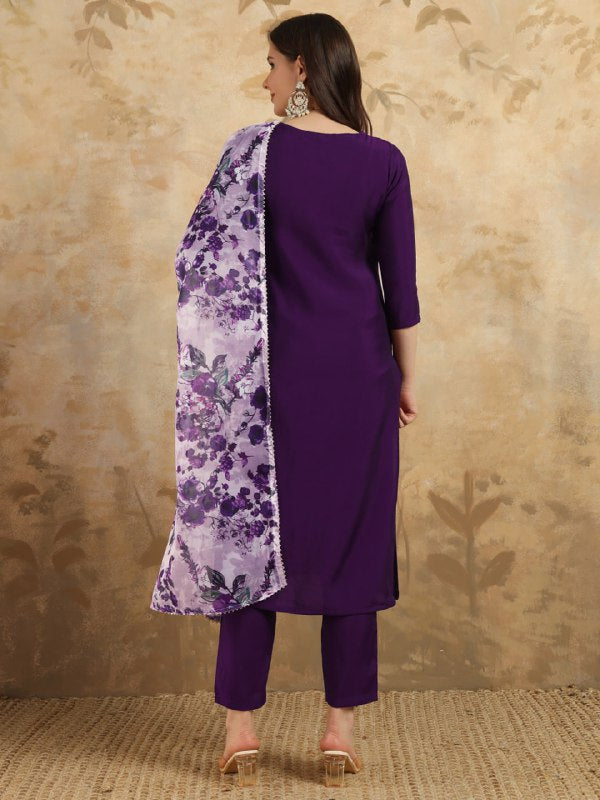 Women's Purple Chanderi Embroidery Kurta sets