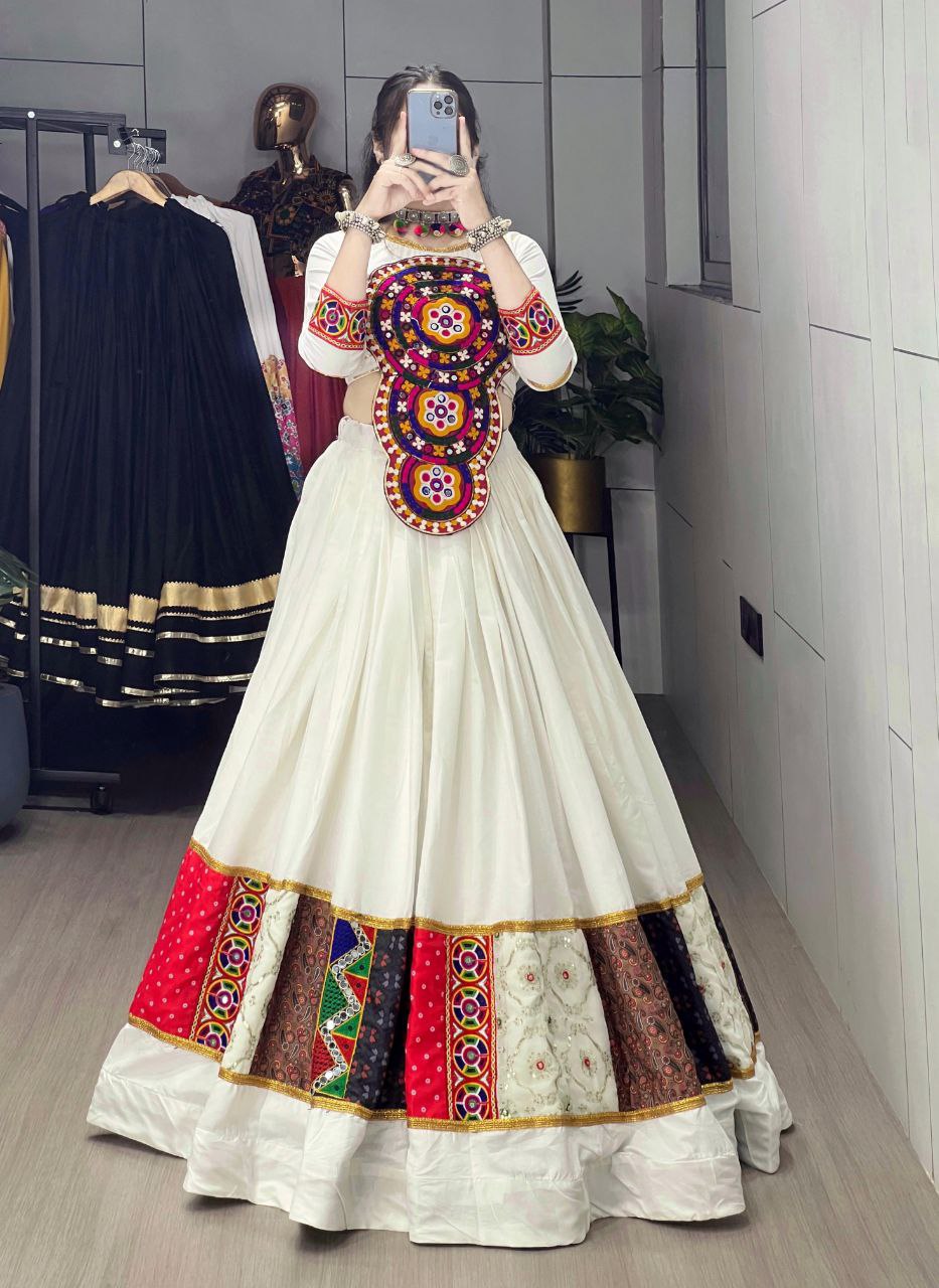 Women's Navratri Special White Rayon Cotton Lehenga Choli Trendia Women's Navratri Special White Rayon Cotton Lehenga Choli Trendia