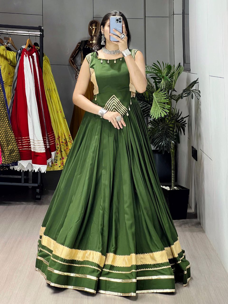 Women's Mehendi Color Ethnic Lehenga With Fancy Top Trendia Women's Mehendi Color Ethnic Lehenga With Fancy Top Trendia