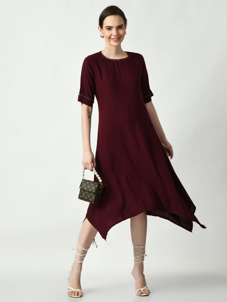 Women's Coffee Brown A-Line Solid Kurta