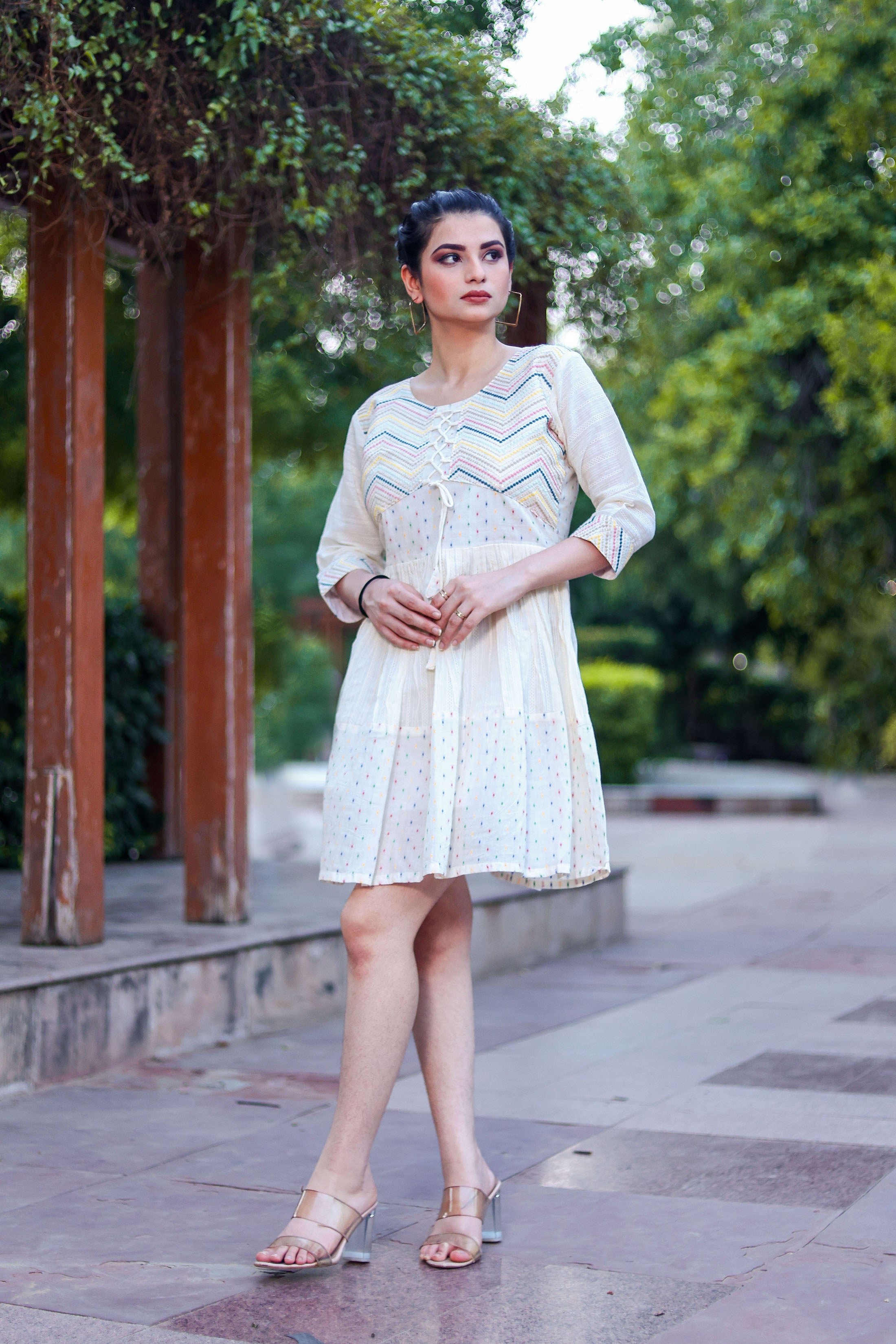 Women's Off White Cotton Blend Multi Thread Hand Work Fancy A Line Dress Off White / M | Trendia Global Women's Off White Cotton Blend Multi Thread Hand Work Fancy A Line Dress Off White / M | Trendia Global