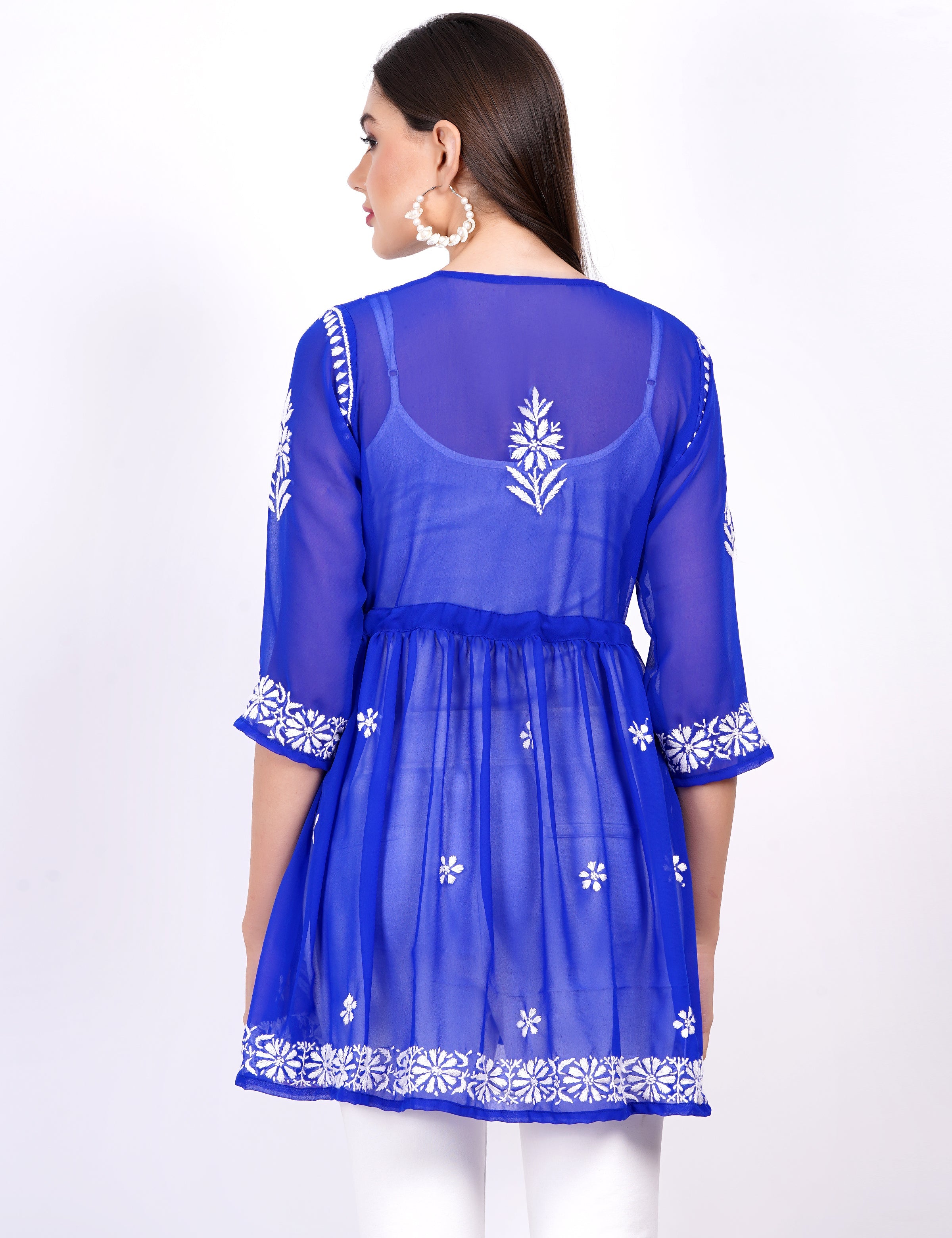 Women's Blue Georgette Chikankari Peplum Dress