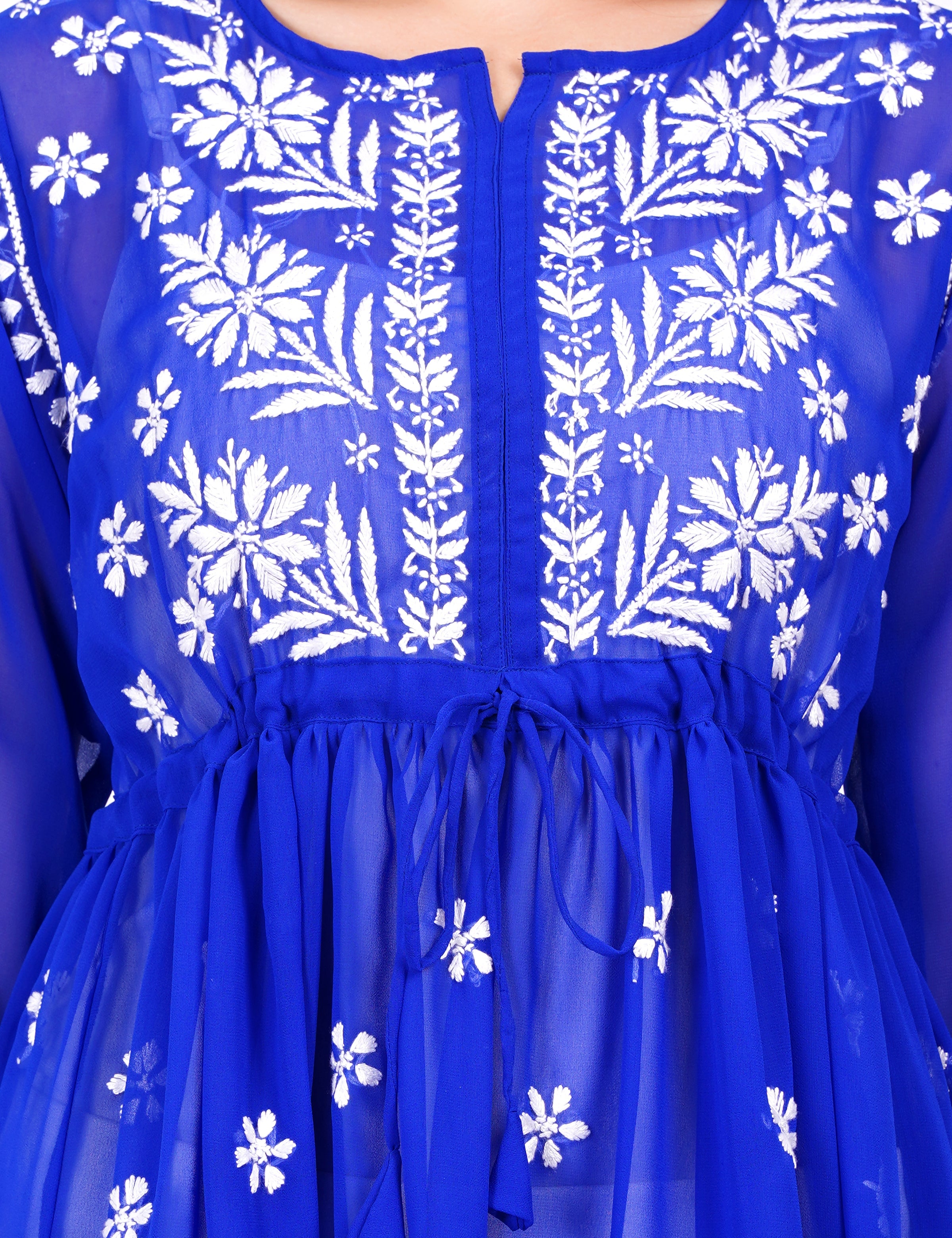 Women's Blue Georgette Chikankari Peplum Dress