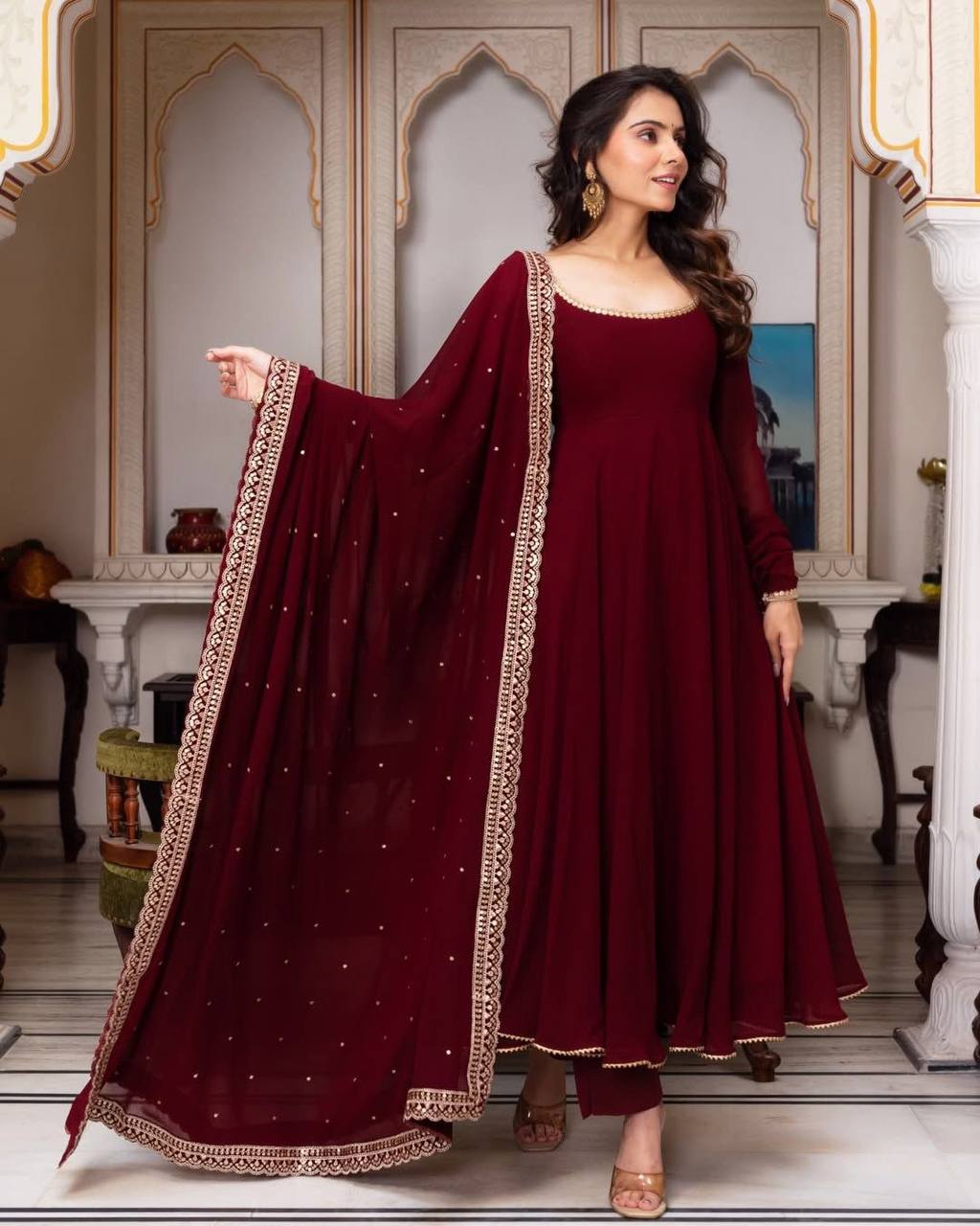 Women's Designer Foux Gorgette Ready To Wear Salwar Suit