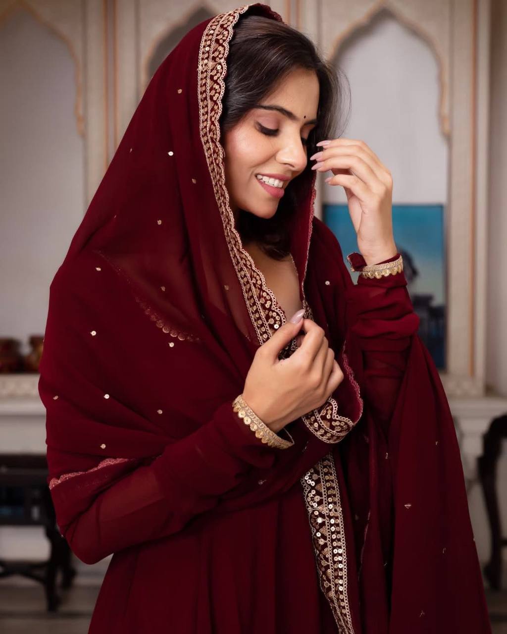 Women's Designer Foux Gorgette Ready To Wear Salwar Suit