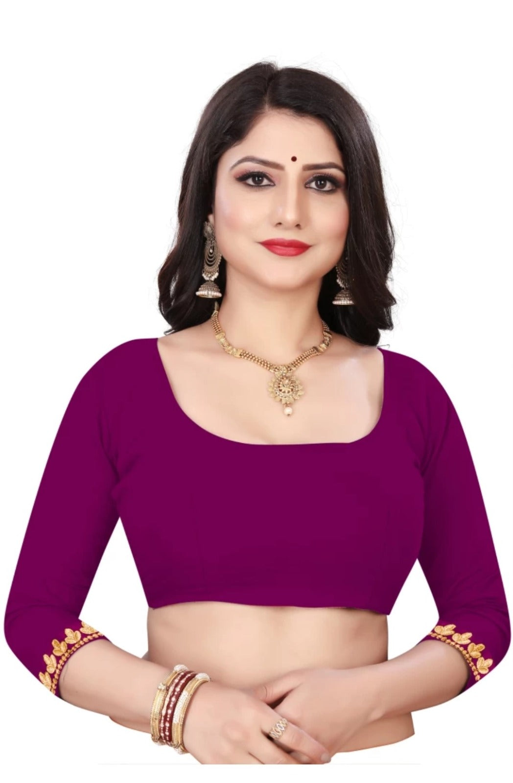 Women's Embroider Border with Placement Mirror Work Lycra Blend Saree With Blouse Piece (Purple) - NIMIDHYA