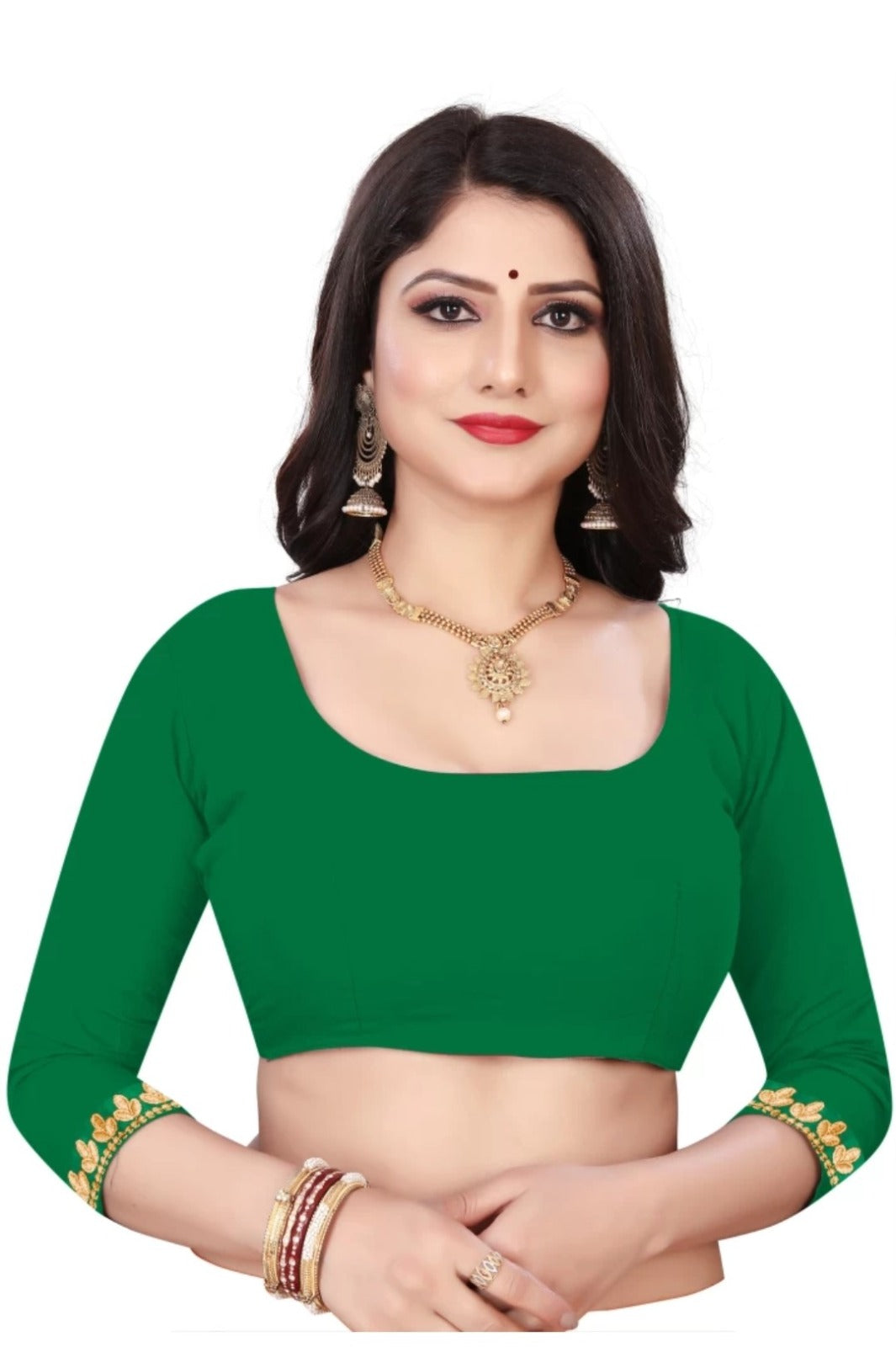Women's Embroider Border with Placement Mirror Work Lycra Blend Saree With Blouse Piece (Green) - NIMIDHYA