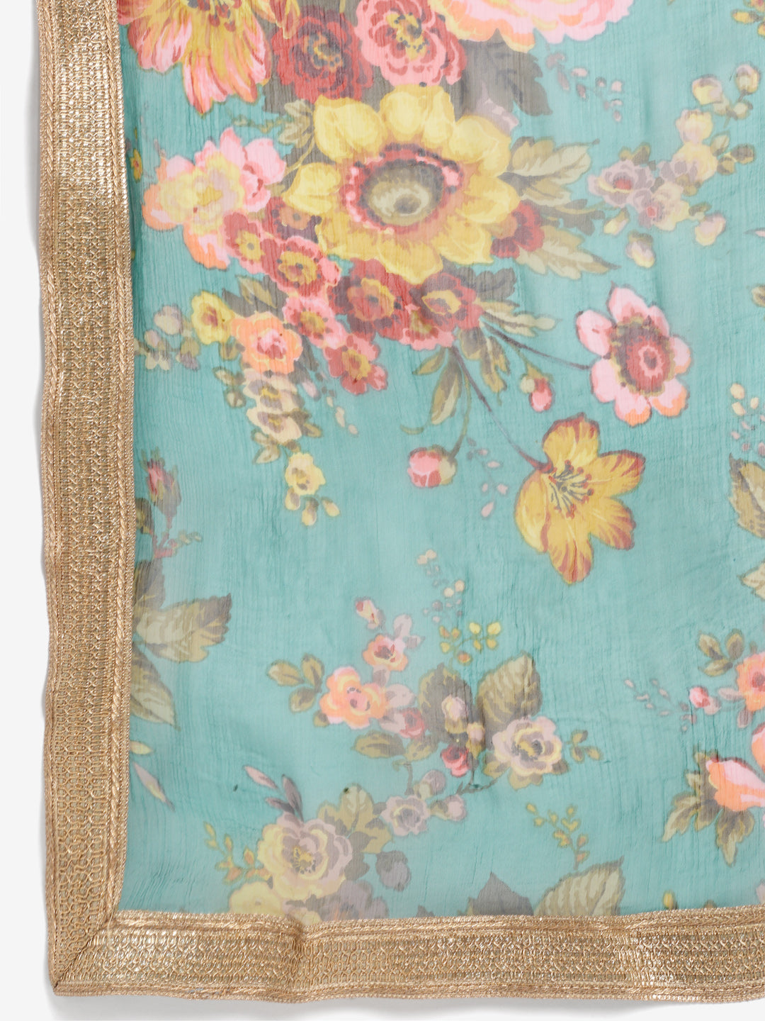 Women's Peacock Green Floral Kurti With Straight Palazzo And Dupatta