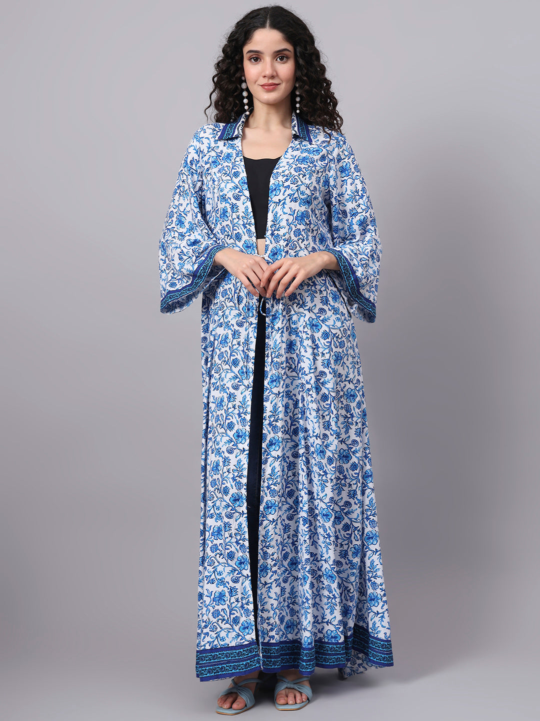 Women's Blue Printed Viscose Rayon Shrug S5000