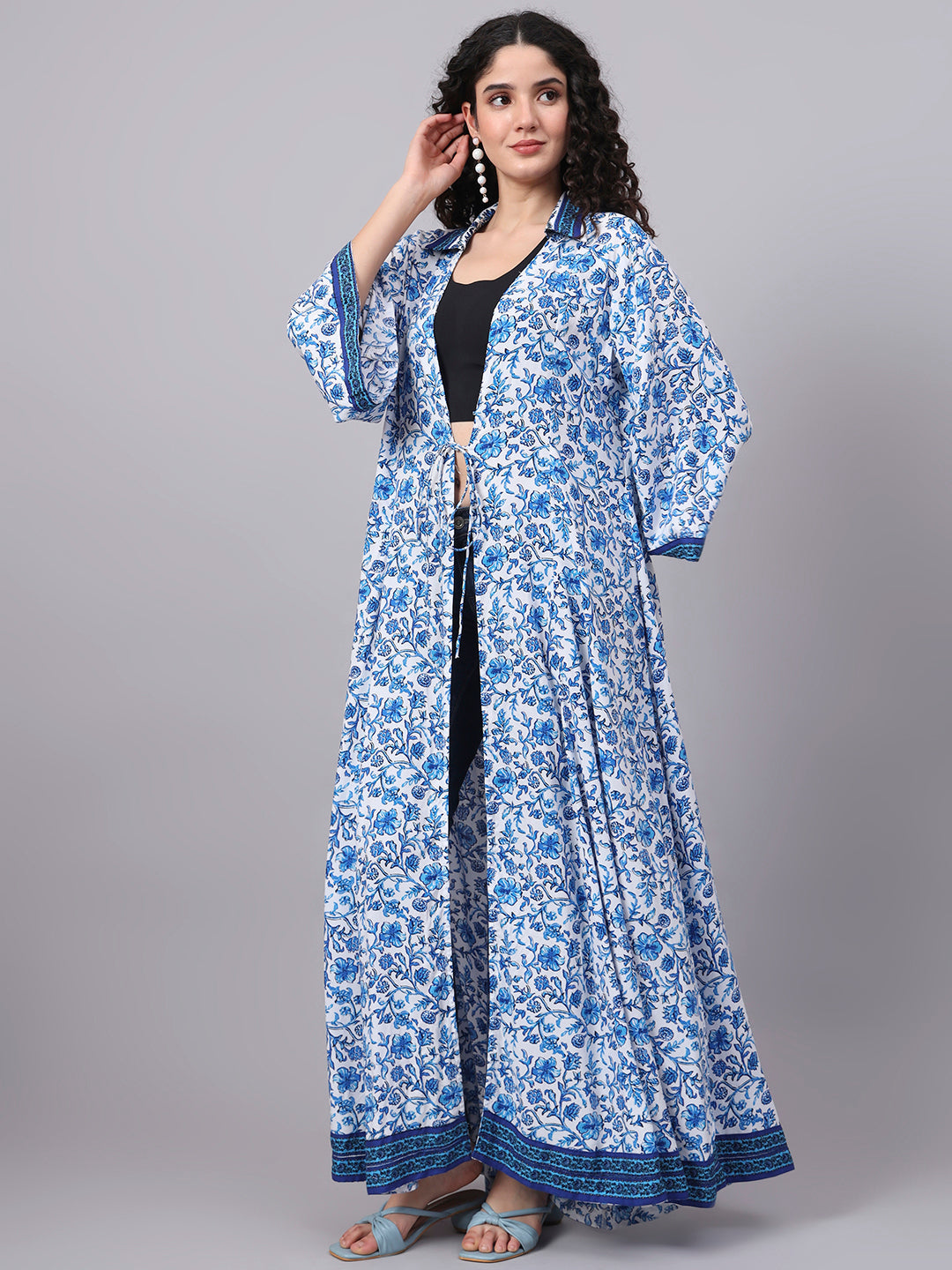 Women's Blue Printed Viscose Rayon Shrug S5000