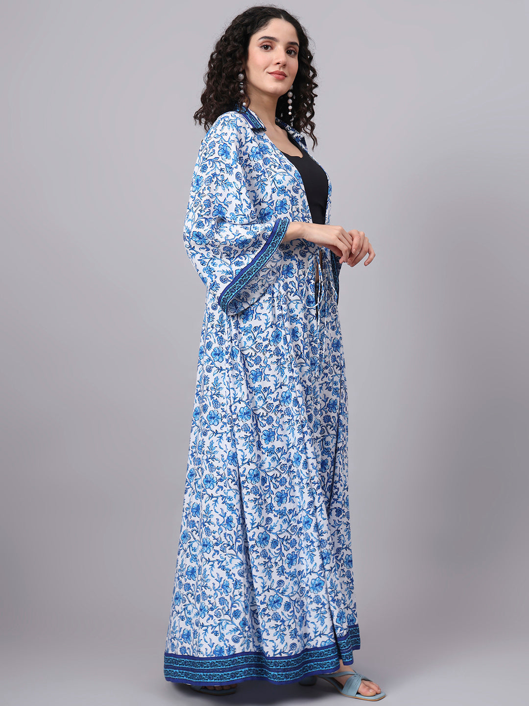 Women's Blue Printed Viscose Rayon Shrug S5000