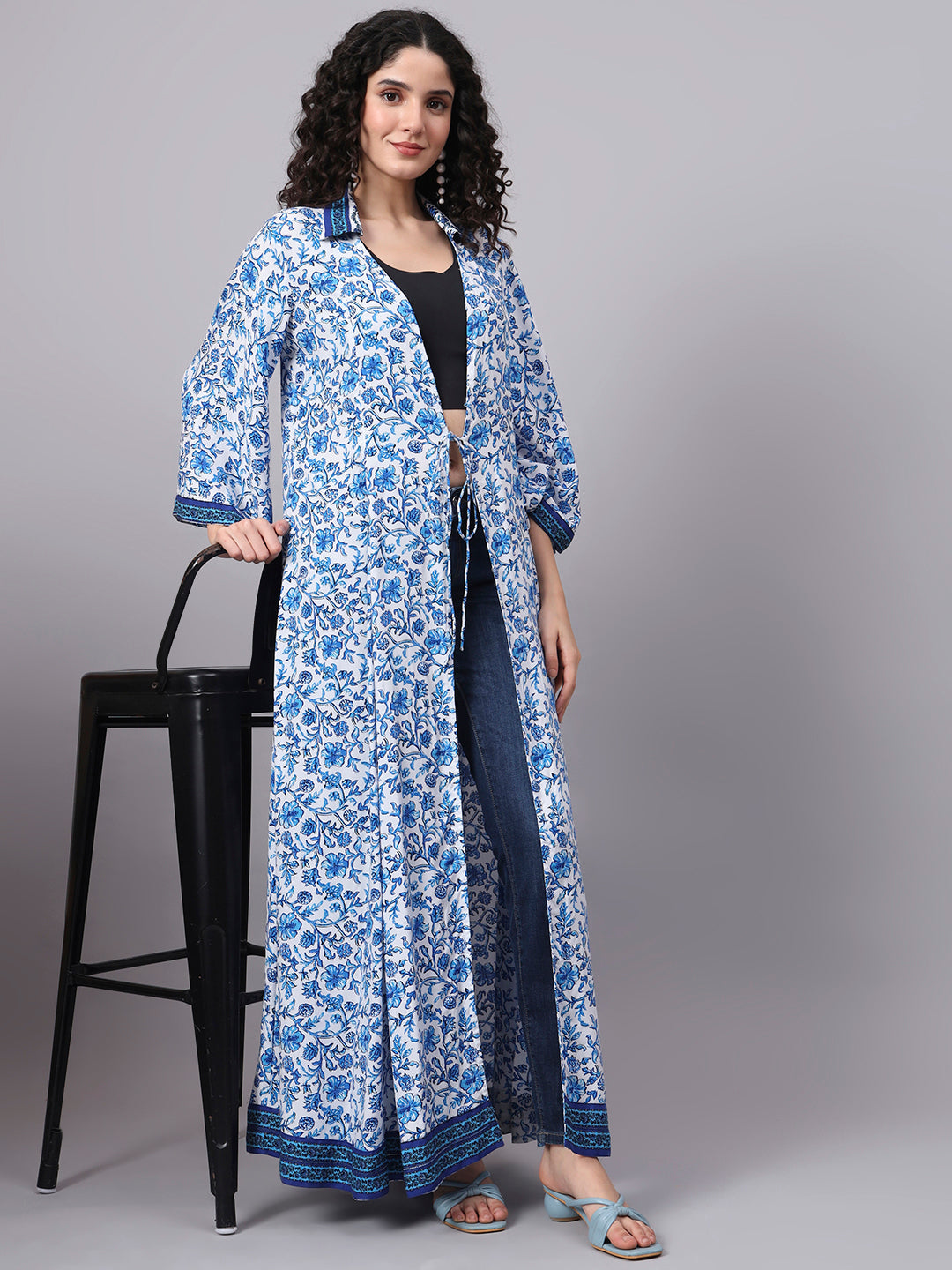 Women's Blue Printed Viscose Rayon Shrug S5000