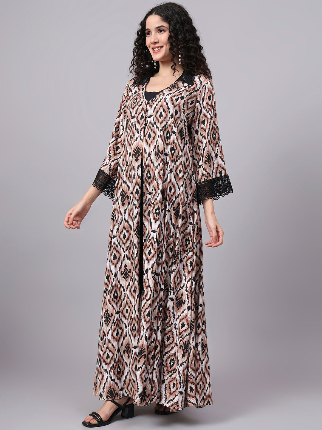 Women's Brown Color Printed Full Length Shrug S5002