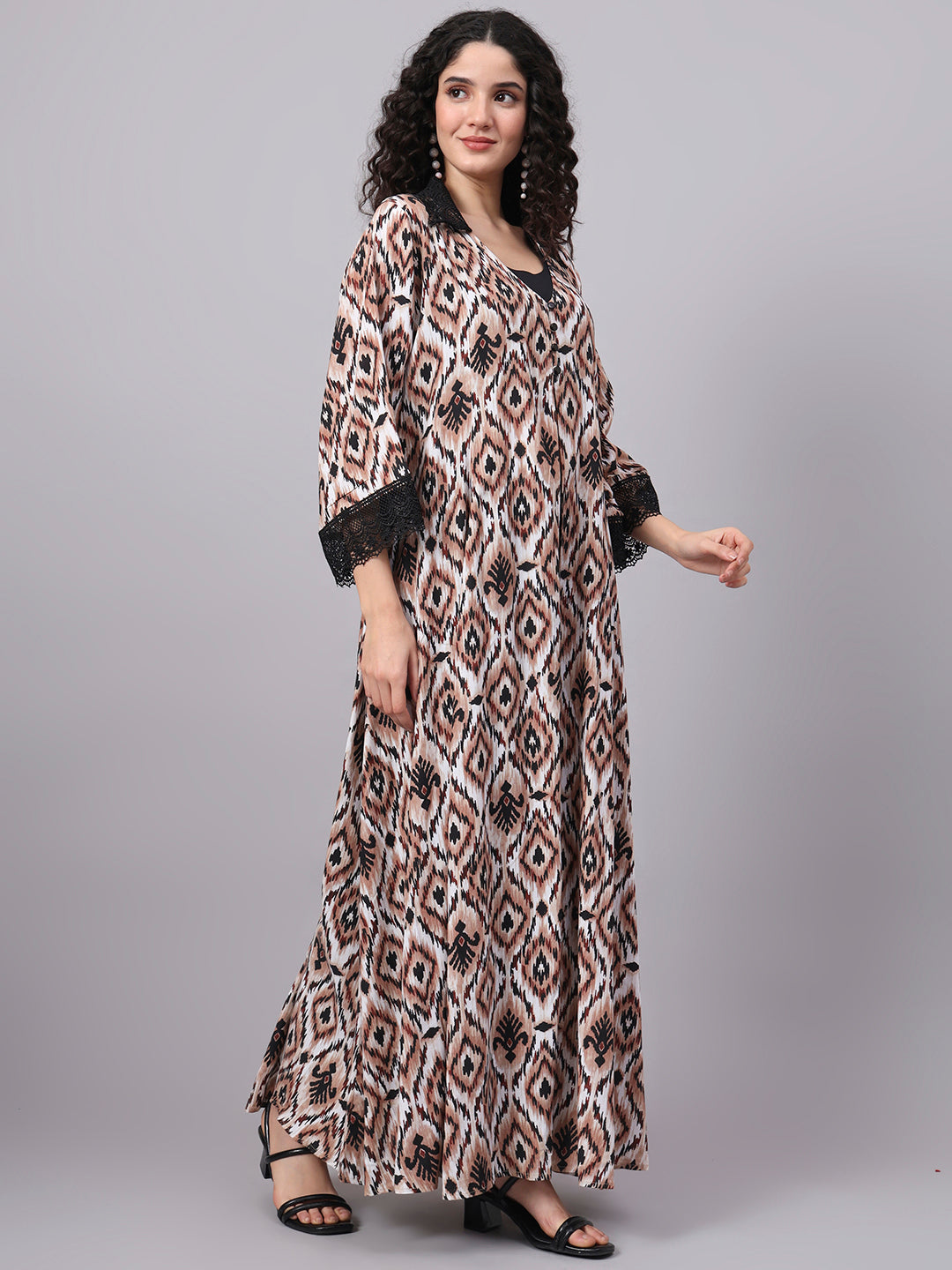 Women's Brown Color Printed Full Length Shrug S5002