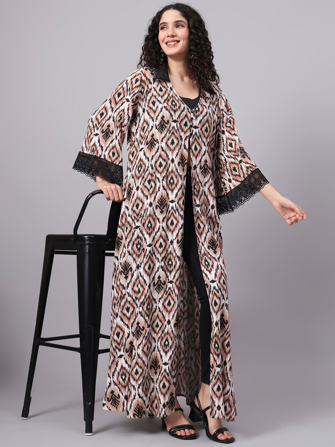 Women's Brown Color Printed Full Length Shrug S5002