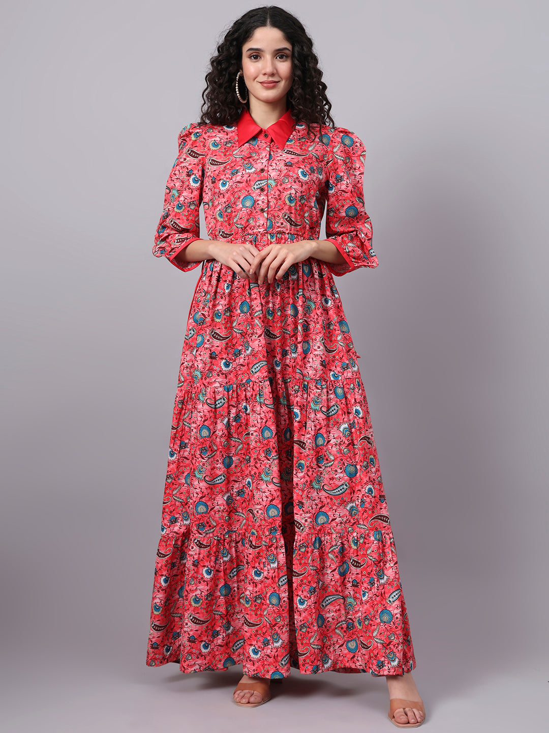 Women's Crepe Printed Full Length Dress S3001