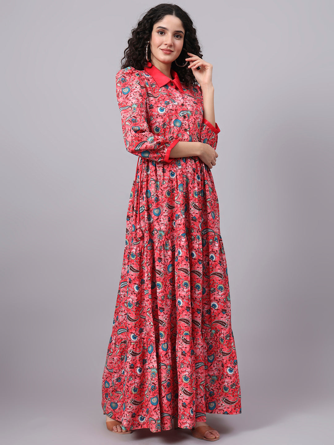 Women's Crepe Printed Full Length Dress S3001