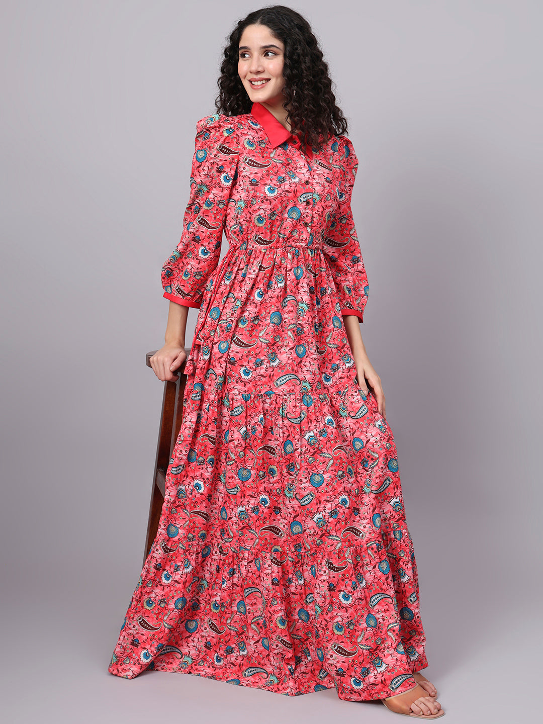 Women's Crepe Printed Full Length Dress S3001
