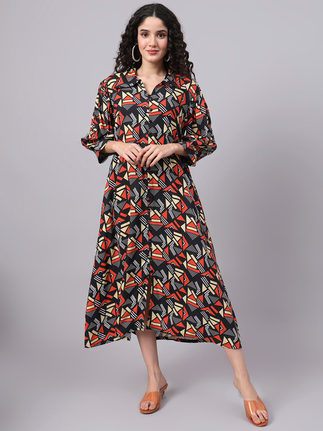 Women's Black Orange Motif Prints 3002
