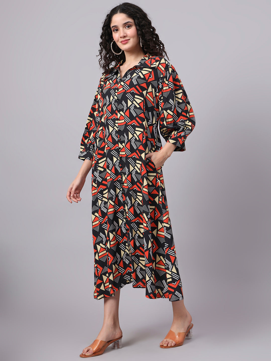 Women's Black Orange Motif Prints 3002