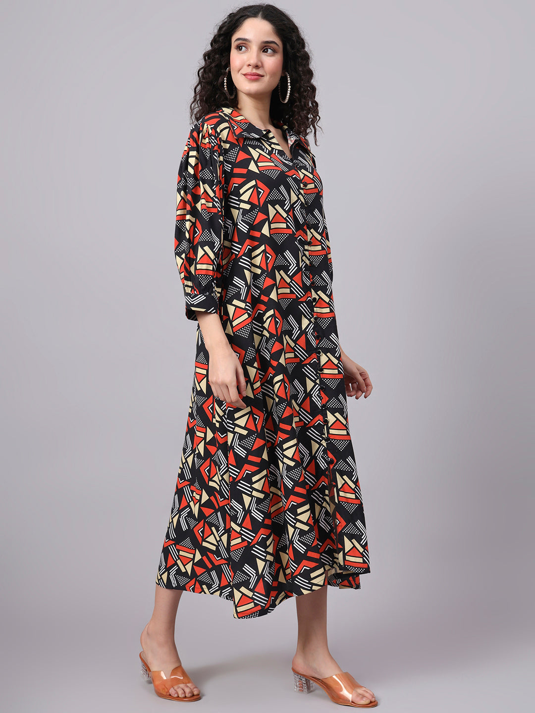 Women's Black Orange Motif Prints 3002