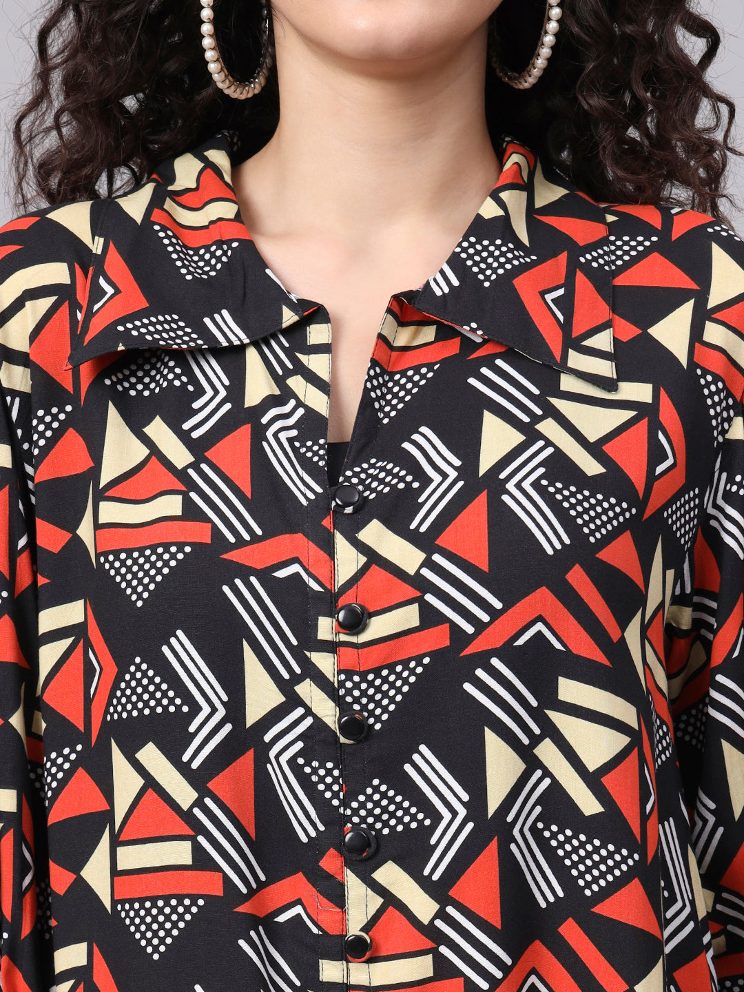 Women's Black Orange Motif Prints 3002