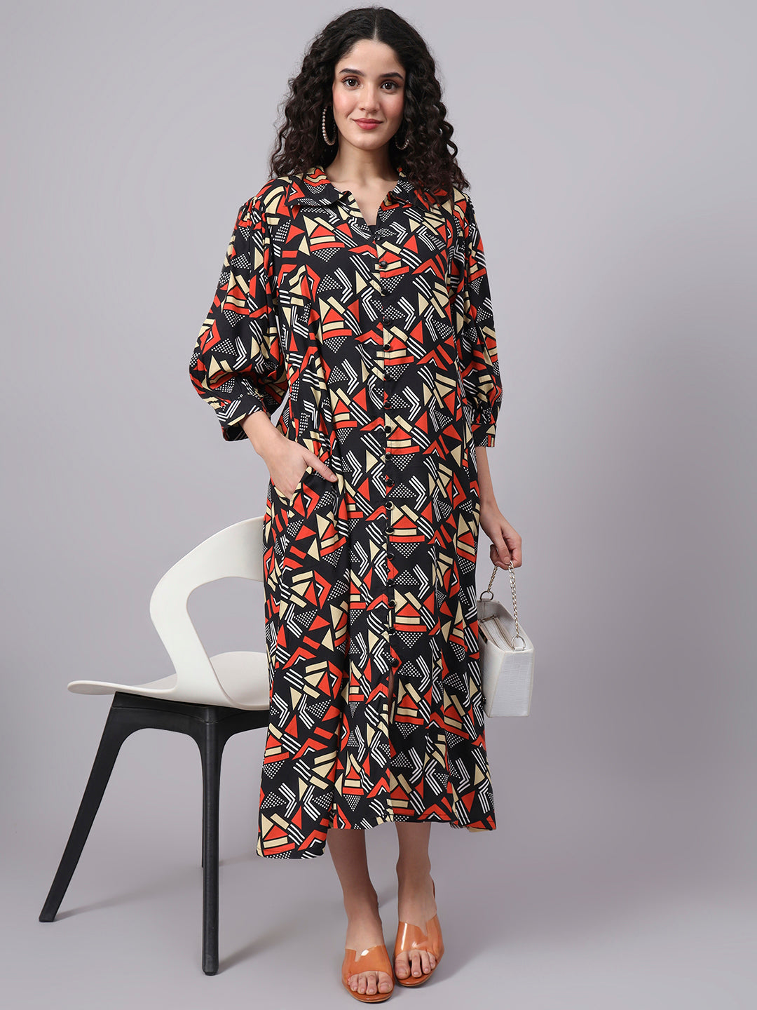 Women's Black Orange Motif Prints 3002