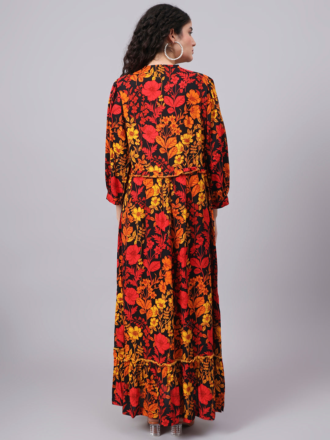 Women's Viscose Rayon Black Color Printed Full Length Dress S3000
