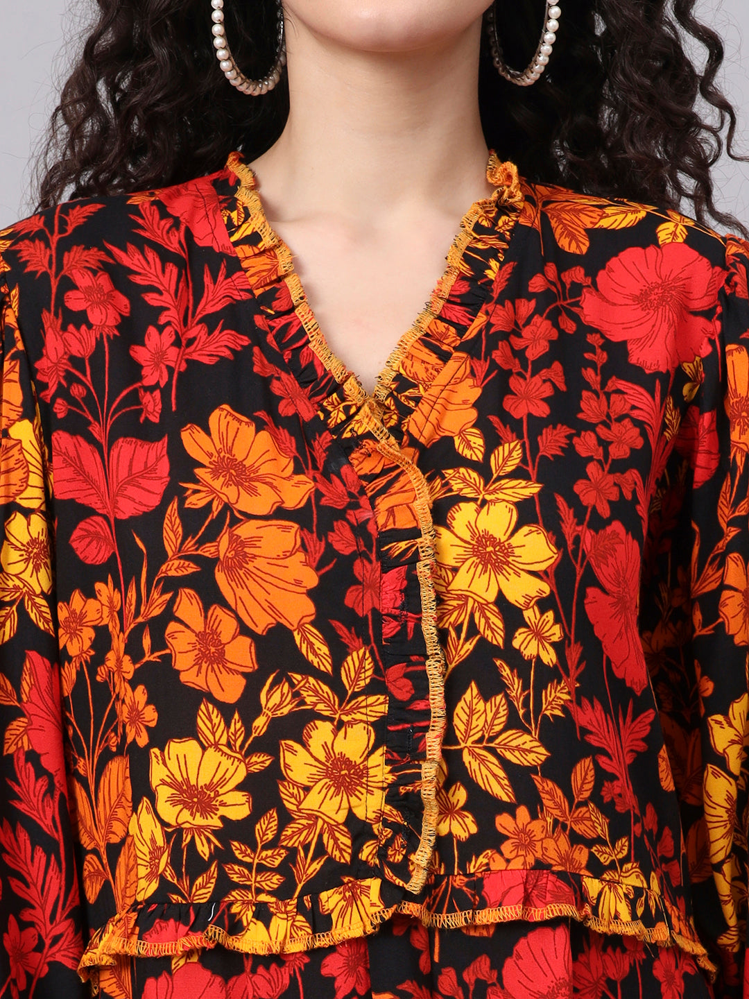 Women's Viscose Rayon Black Color Printed Full Length Dress S3000