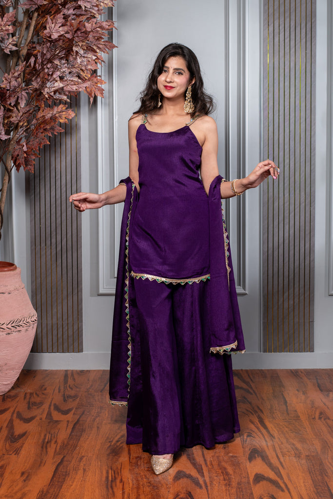 Women's Purple Short Kurti With Palazzo