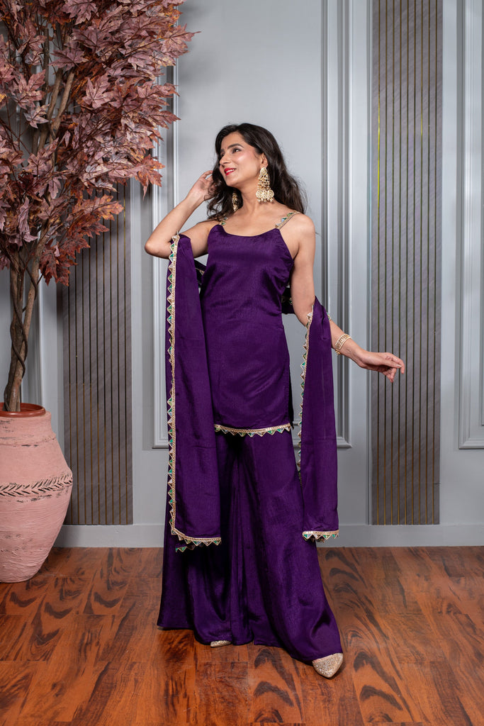 Women's Purple Short Kurti With Palazzo