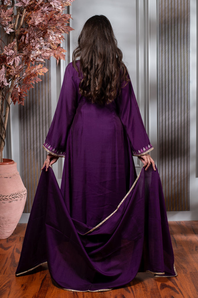 Women's Purple Embroidered Anghrakha Kurta Set
