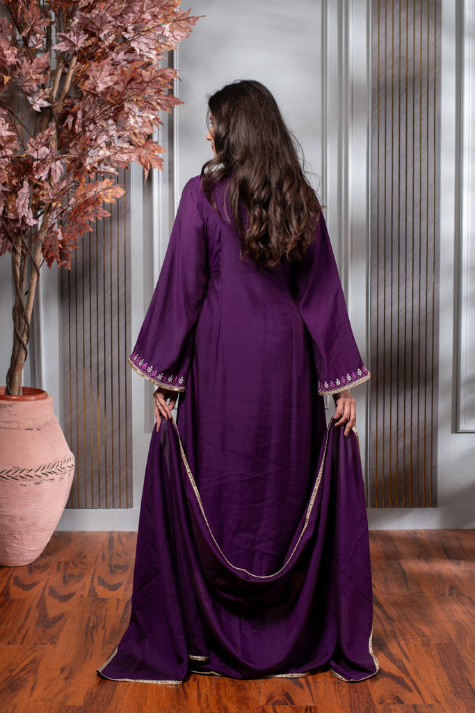 Women's Purple Embroidered Anghrakha Kurta Set