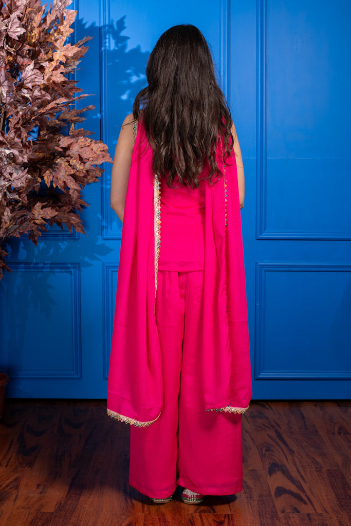 Women's Pink Short Kurta With Pleated Pants