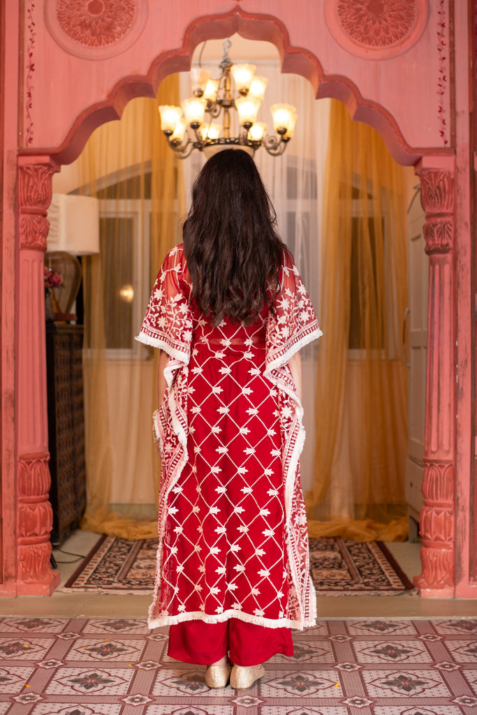 Women's Red Co-Ord Set With Kaftan