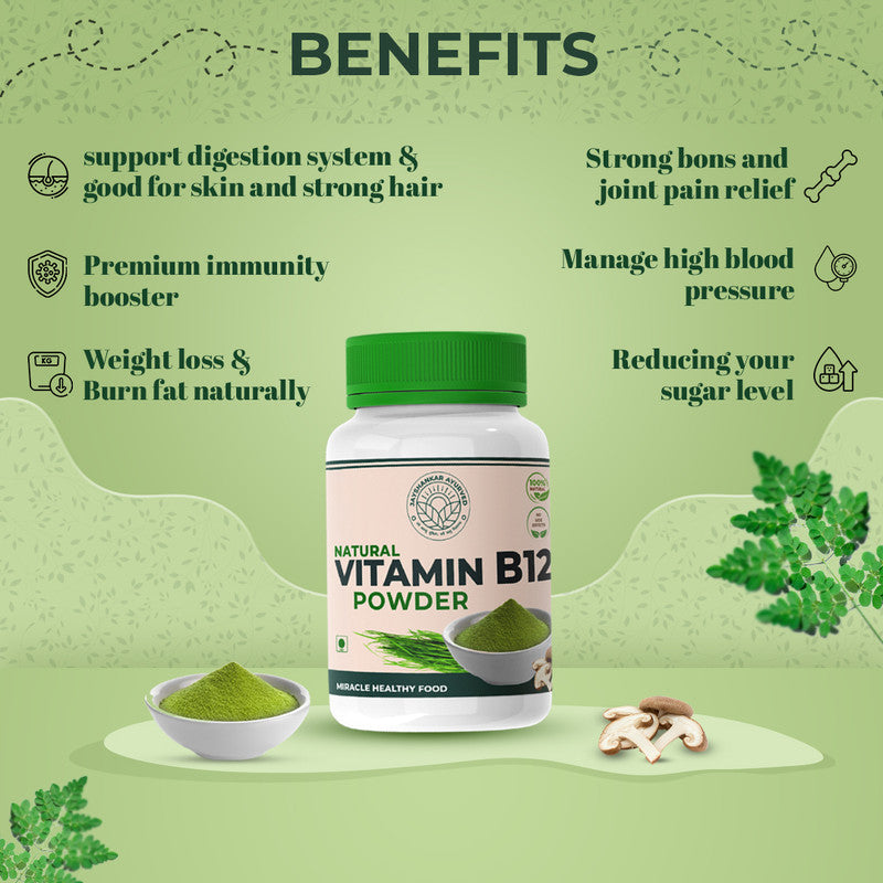 Vitamin B12 Green Food Powder 100G For Men & Women,100% Natural Plant Based B12 Powder, Vitamin B12 Supplement, Helps In Leg Pain, Numbness, Constipation, Memory Loss And Weakness, Pack Of 1 - Jayshankar Ayurved