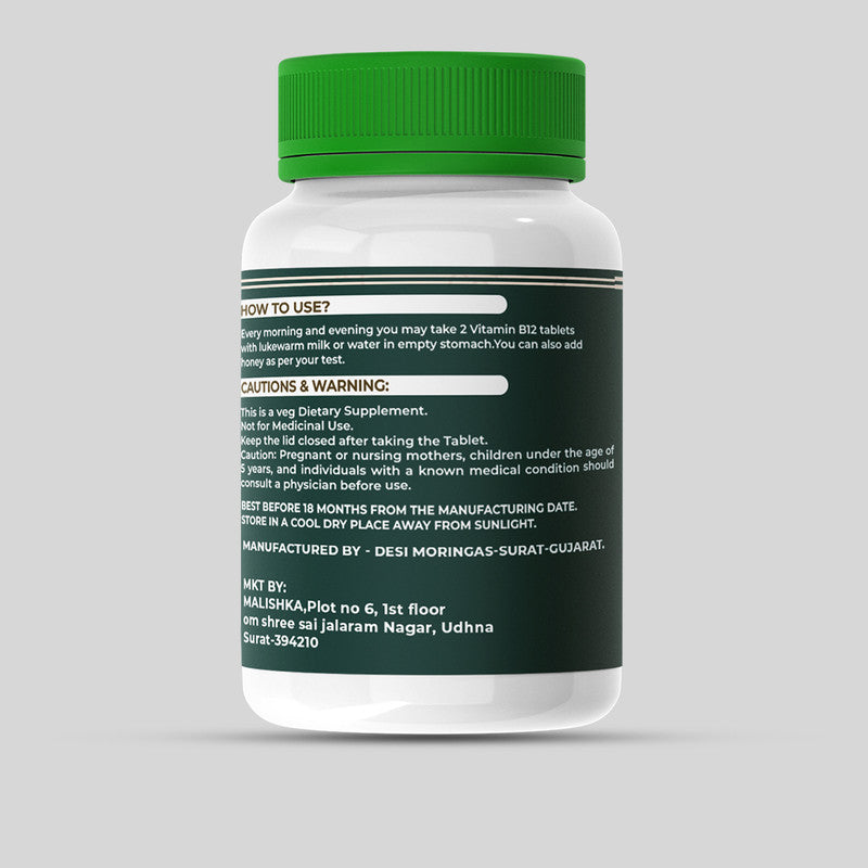 Vitamin B12 Tablet 120 Nos For Men & Women,100% Natural Plant Based B12 Powder, Vitamin B12 Supplement, Helps In Leg Pain, Numbness, Constipation, Memory Loss And Weakness, Pack Of 1