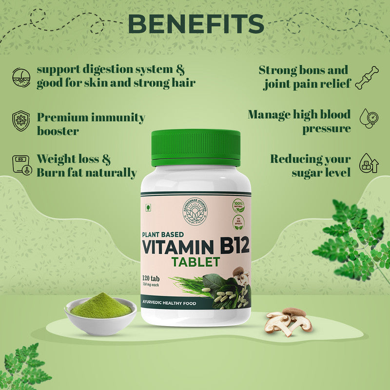 Vitamin B12 Tablet 120 Nos For Men & Women,100% Natural Plant Based B12 Powder, Vitamin B12 Supplement, Helps In Leg Pain, Numbness, Constipation, Memory Loss And Weakness, Pack Of 1