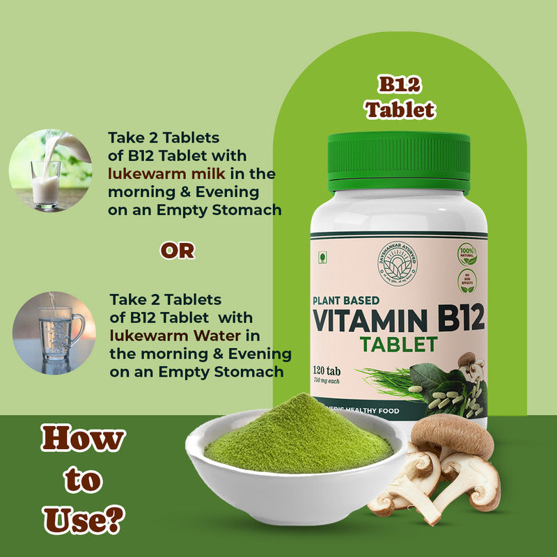 Vitamin B12 Tablet 120 Nos For Men & Women,100% Natural Plant Based B12 Powder, Vitamin B12 Supplement, Helps In Leg Pain, Numbness, Constipation, Memory Loss And Weakness, Pack Of 1