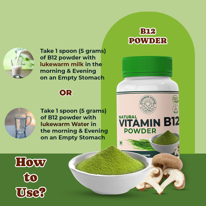 Vitamin B12 Green Food Powder 200G For Men & Women,100% Natural Plant Based B12 Powder, Vitamin B12 Supplement, Helps In Leg Pain, Numbness, Constipation, Memory Loss And Weakness, Pack Of 1