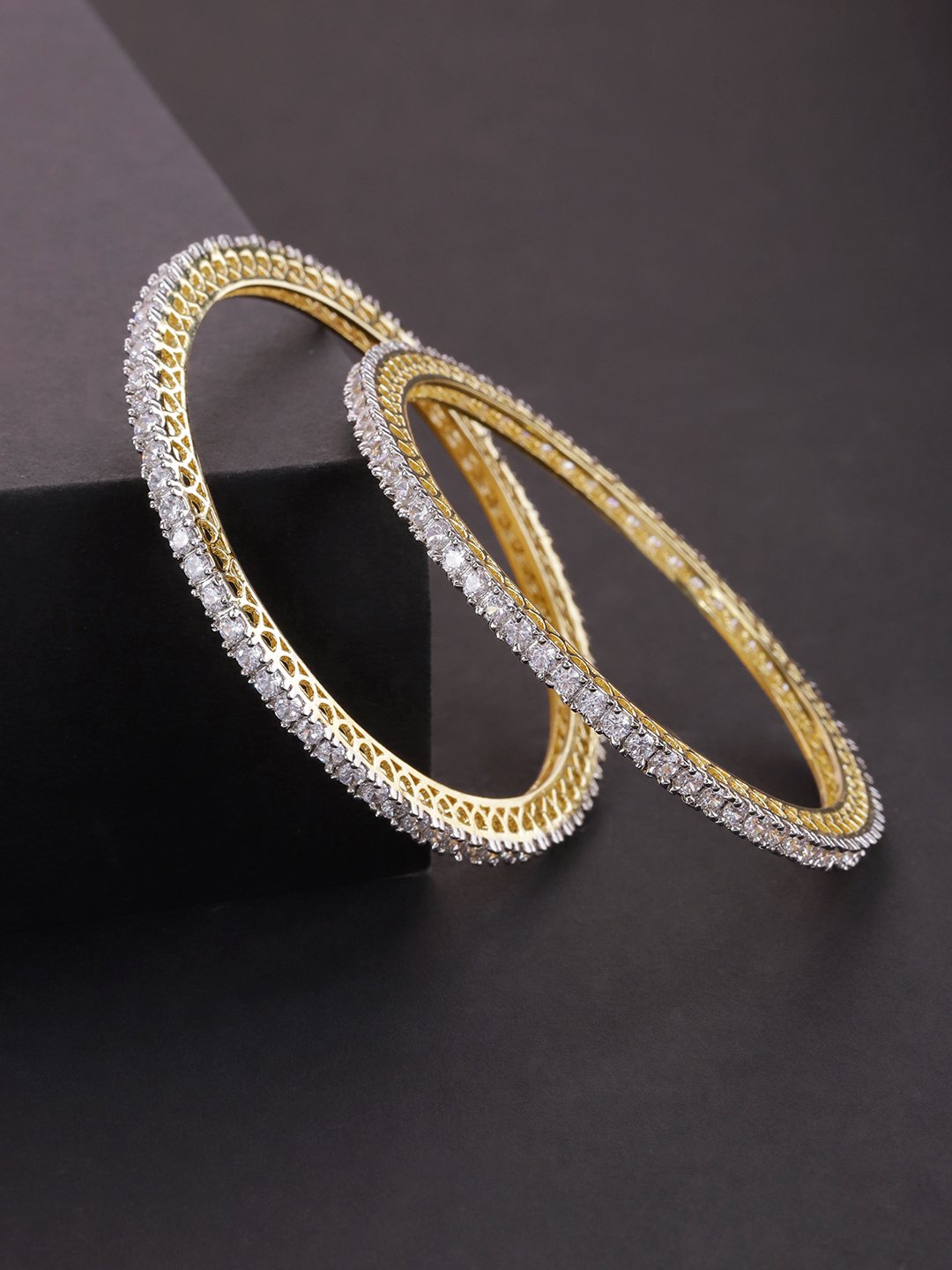 Women's Set Of 2 Gold-Plated American Diamond Studded Bangles