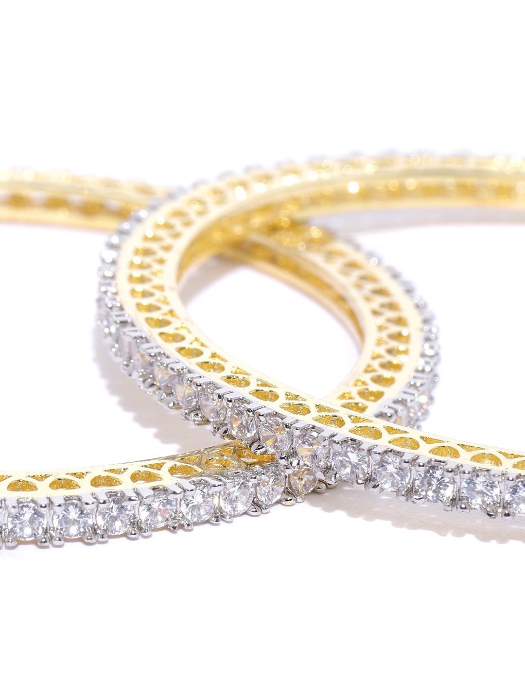 Women's Set Of 2 Gold-Plated American Diamond Studded Bangles
