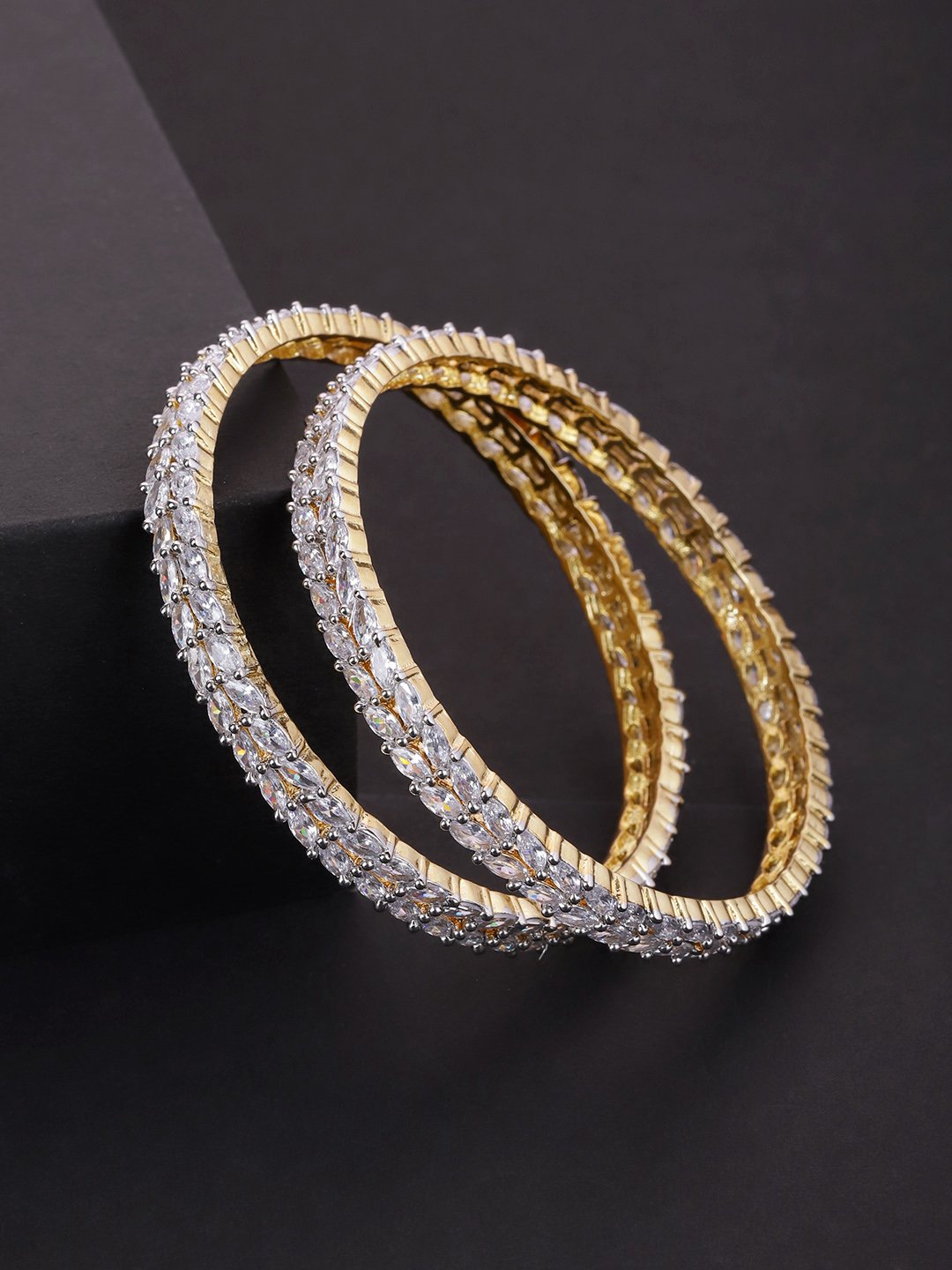 Women's Set Of 2 Gold-Plated American Diamond Studded Bangles