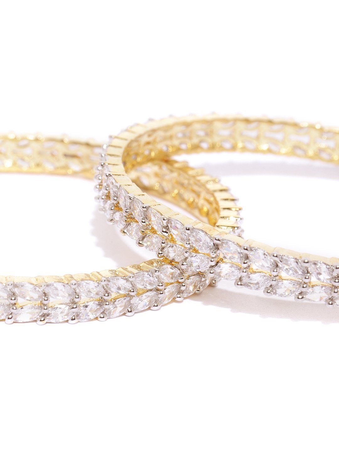 Women's Set Of 2 Gold-Plated American Diamond Studded Bangles