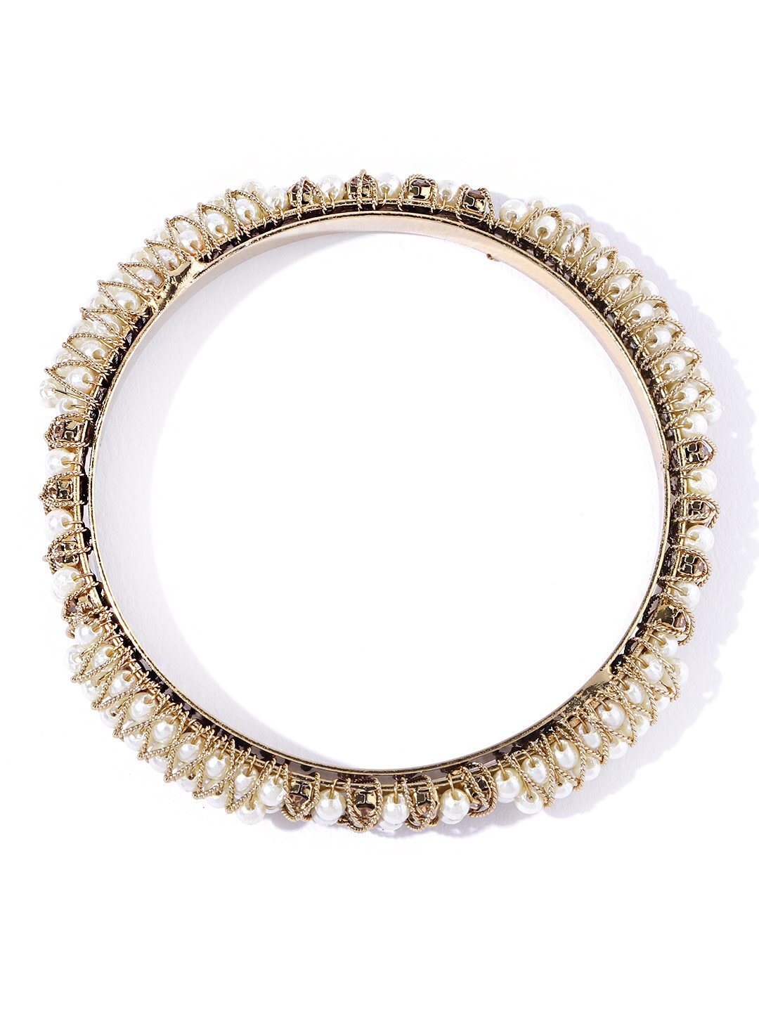 Women's Set Of 2 Gold-Plated Pearls and Stones Studded Bangles