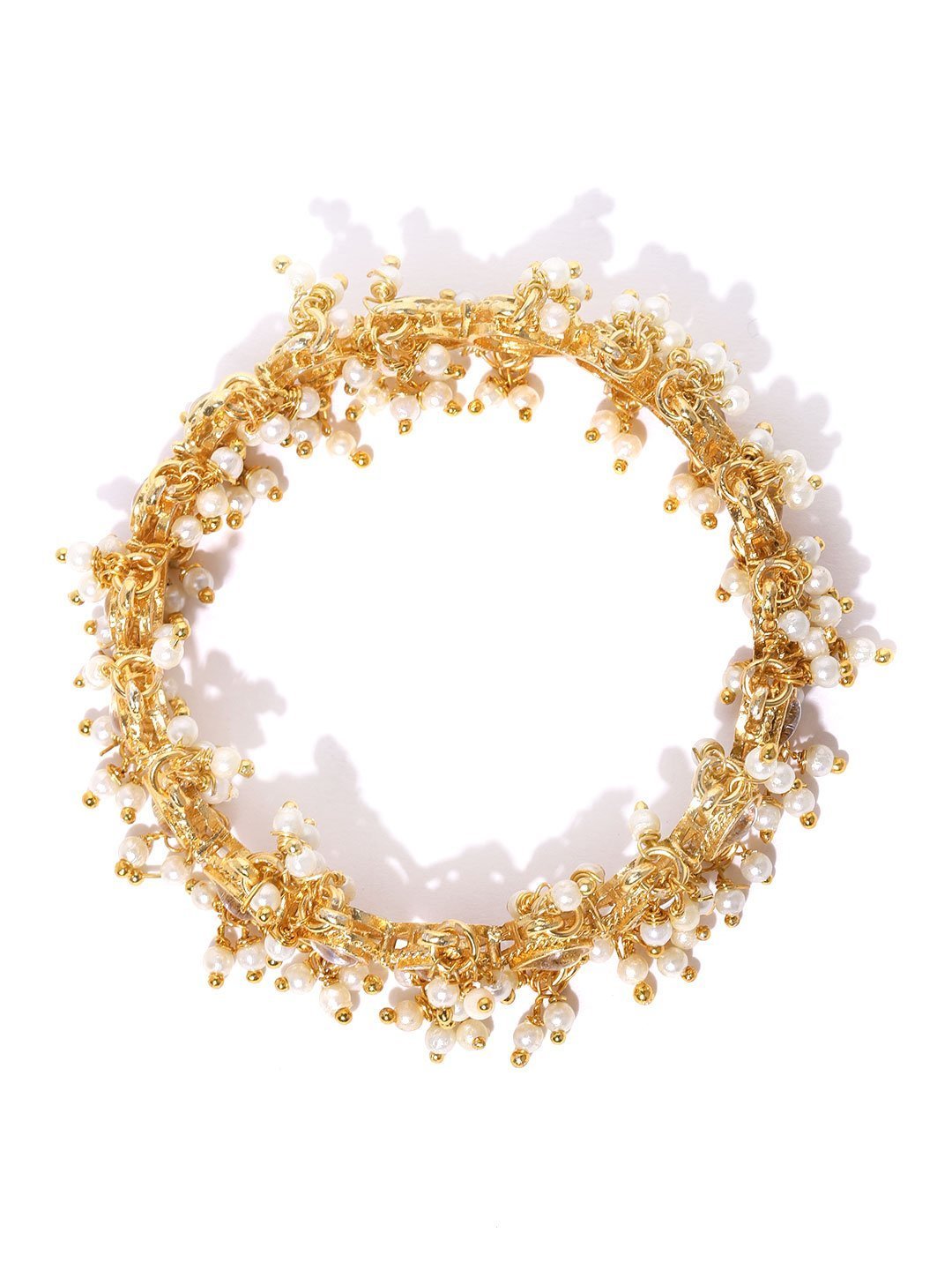 Women's Set Of 2 Gold-Plated Kundan Studded Off-White Bead Drop Bangles