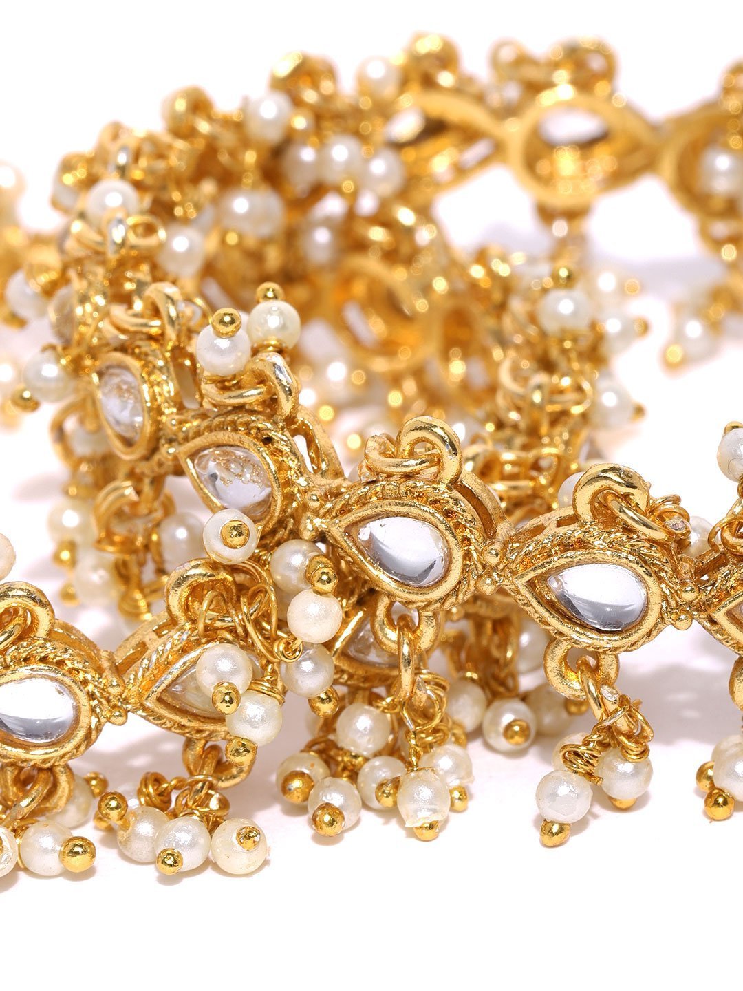 Women's Set Of 2 Gold-Plated Kundan Studded Off-White Bead Drop Bangles