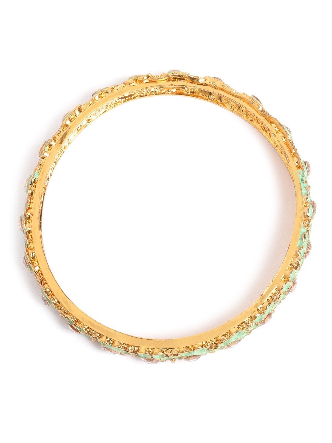 Women's Set of 2 Gold Plated Green Flower Shaped Bangles