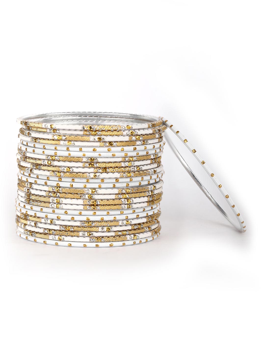 Women's  White & Golden Set of 24 Bangles