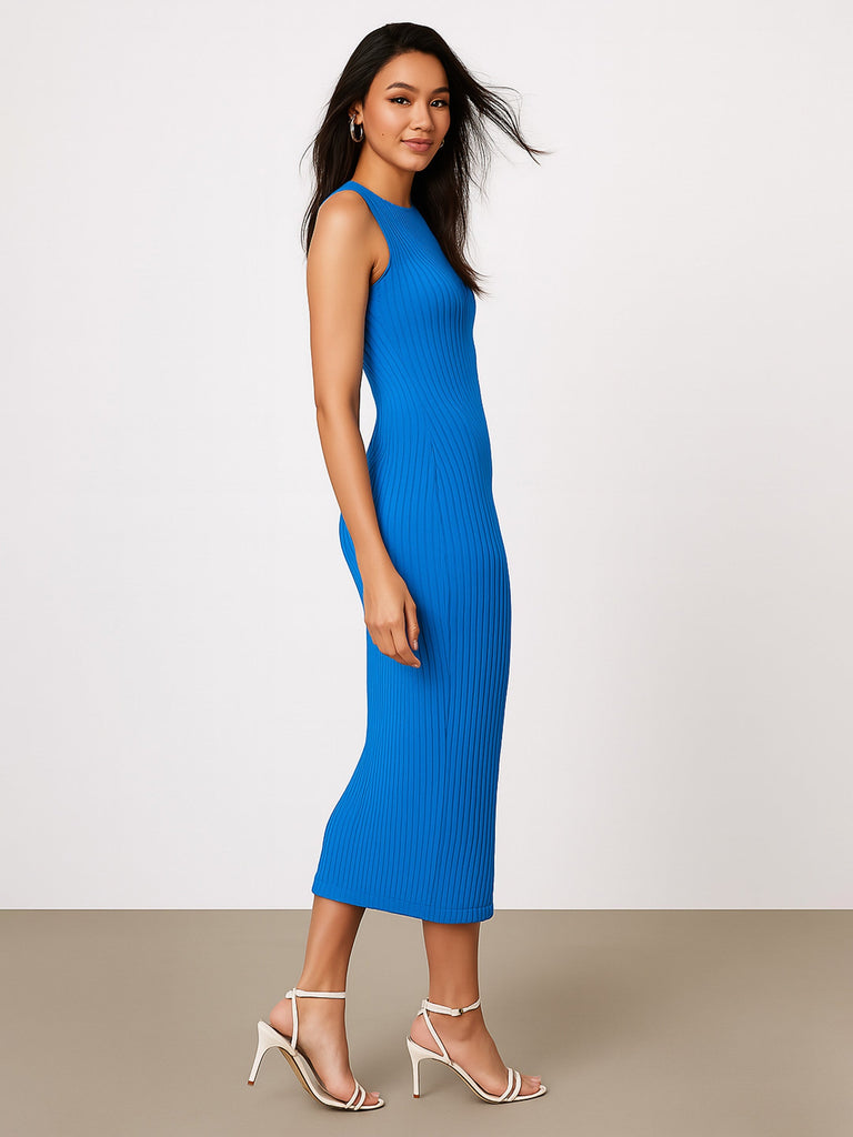 Women's Royal Blue Rib Back Cut-Out Dress